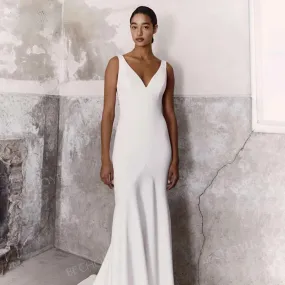 Sleeveless Satin Mermaid Wedding Dress Backless Bridal Gown