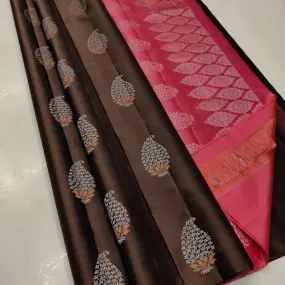 Stylish Brown Soft Silk Saree With Lustrous Blouse Piece