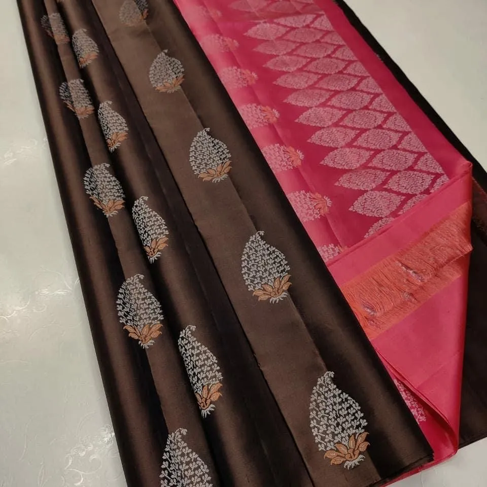 Stylish Brown Soft Silk Saree With Lustrous Blouse Piece