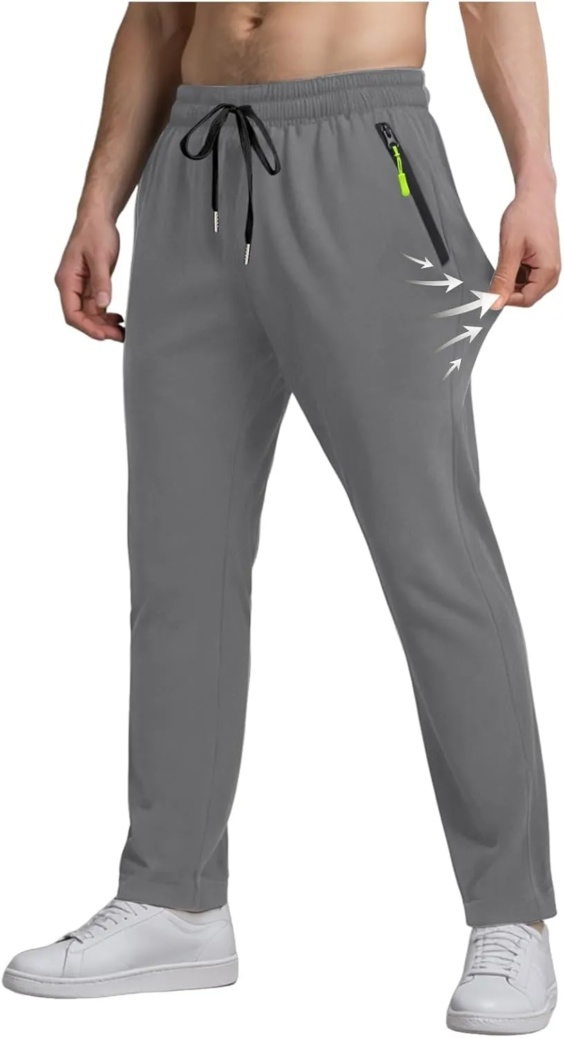 Summer Pants for Men Sweatpants Elastic Waist Drawstring Zipper Slim Leg Comfortable Soft Fit Summer Trendy Trousers