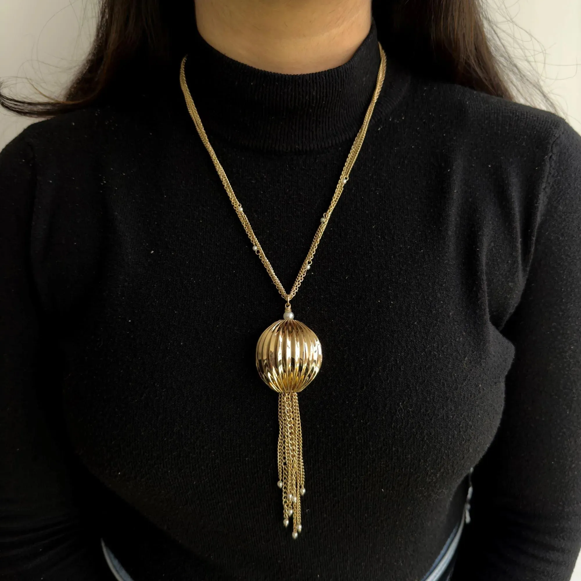 TFC Vortex Dangle Gold Plated Long Pendant Necklace