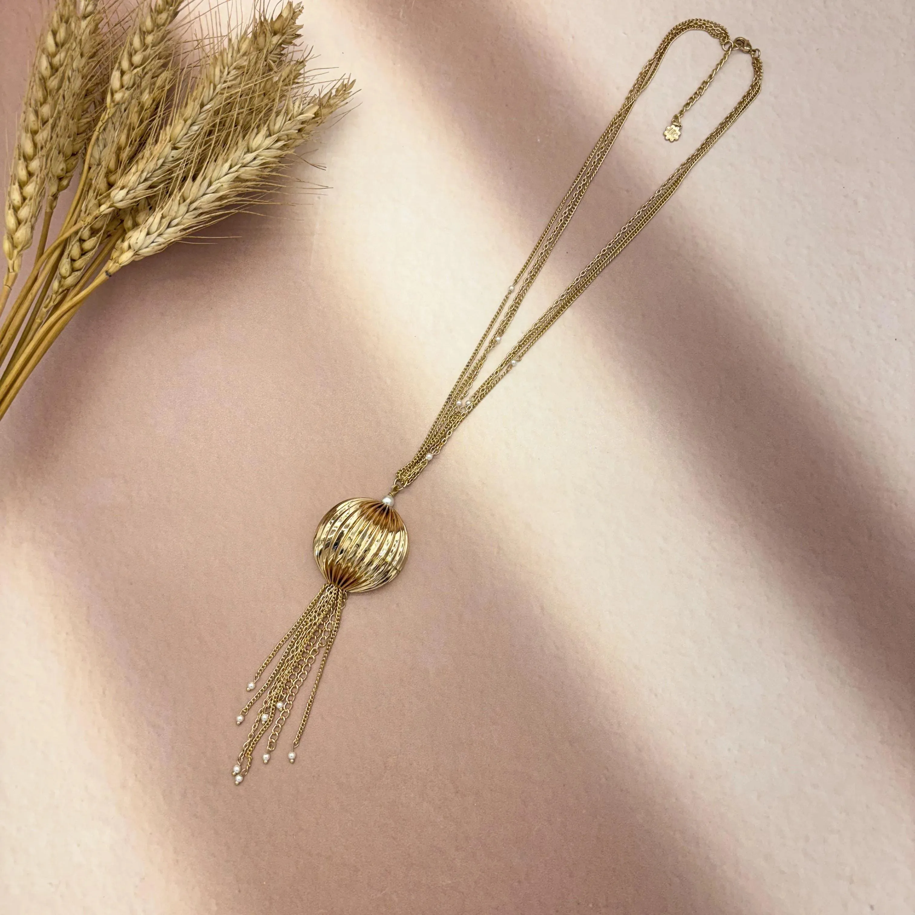 TFC Vortex Dangle Gold Plated Long Pendant Necklace