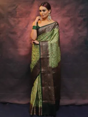 Transcendent Pista Soft Silk Saree With Improbable Blouse Piece