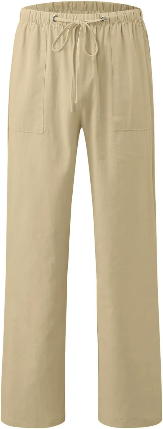 Trendy Pants for Men Summer Slim Leg Drawstring Elastic Waist Pockets Comfortable Soft Fit Elasticity Fresh Trousers