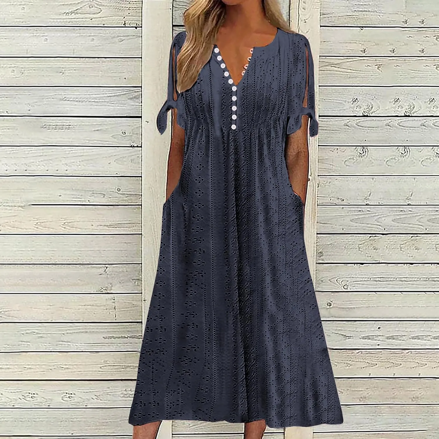 Wedding Guest Dresses for Women Casual Solid Color Wrap Maxi Dress Feminine V-Neck Beach Vacation Cruise Outfits
