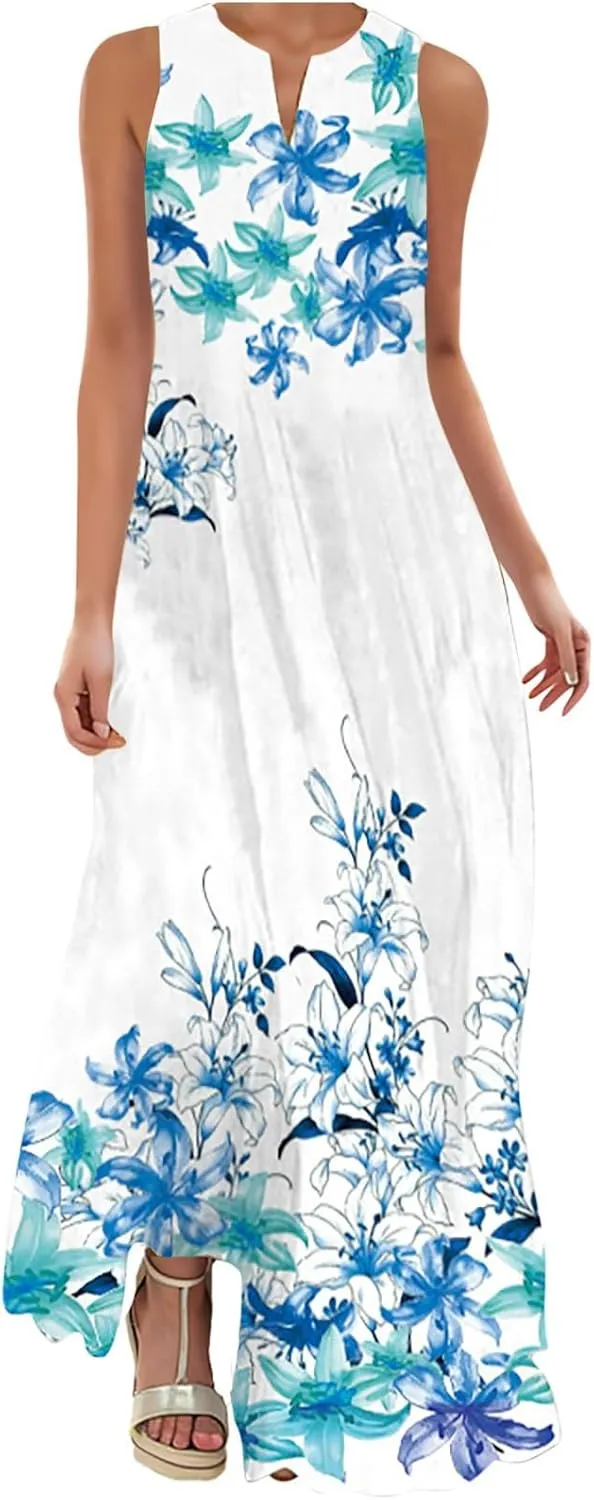 Wedding Guest Dresses for Women Classical Crew Neck Wrap Maxi Dress Elegant Sleeveless Ultra Stylish Long Dress