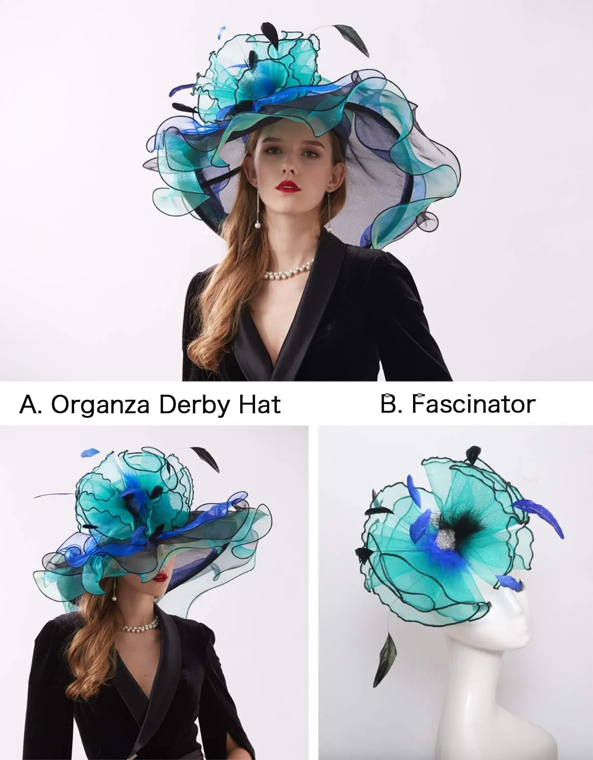 Women Derby Church Organza Flower Wedding Tea Party Fascinator Wide Brim Sun Hat