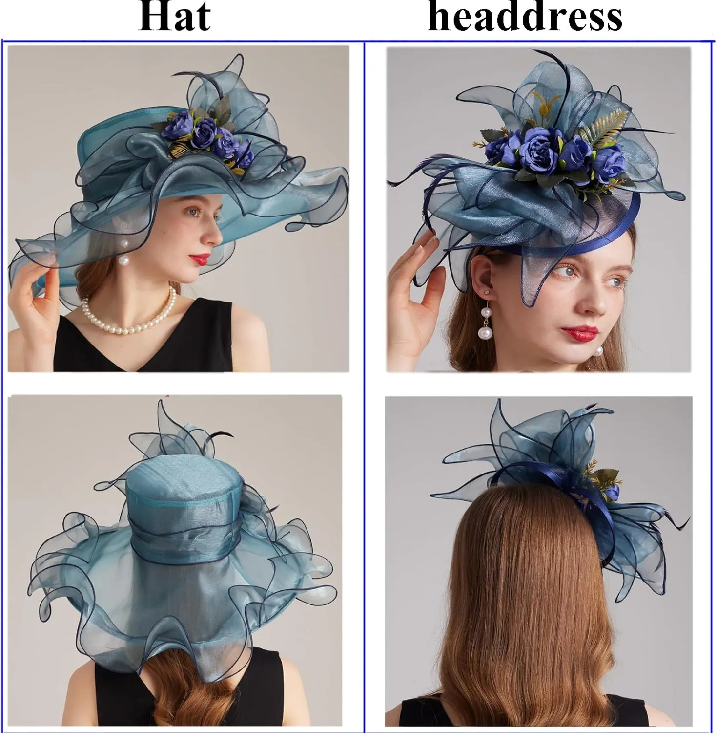 Women Derby Church Organza Flower Wedding Tea Party Fascinator Wide Brim Sun Hat