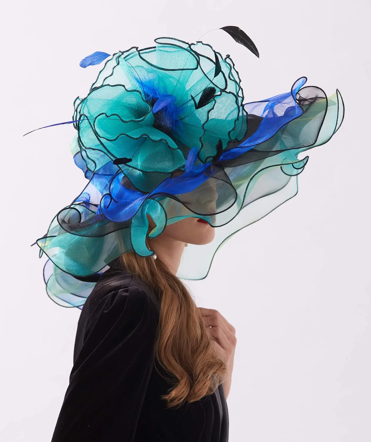 Women Derby Church Organza Flower Wedding Tea Party Fascinator Wide Brim Sun Hat