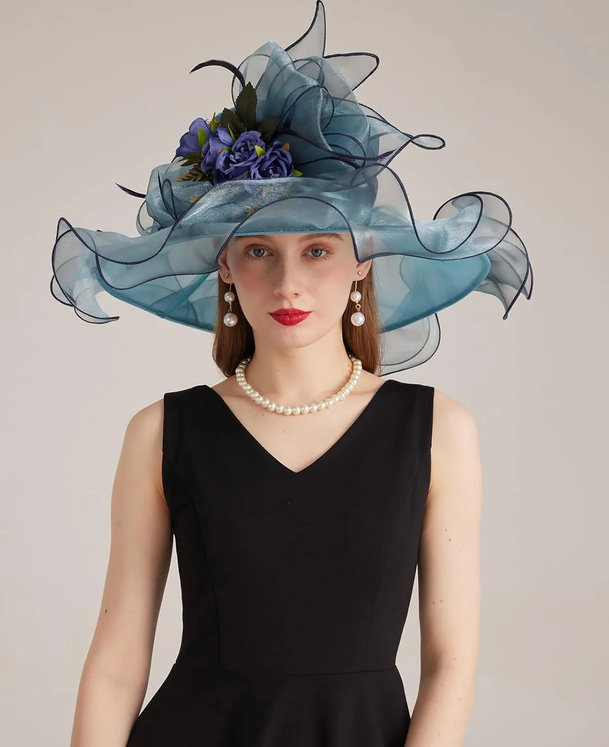 Women Derby Church Organza Flower Wedding Tea Party Fascinator Wide Brim Sun Hat
