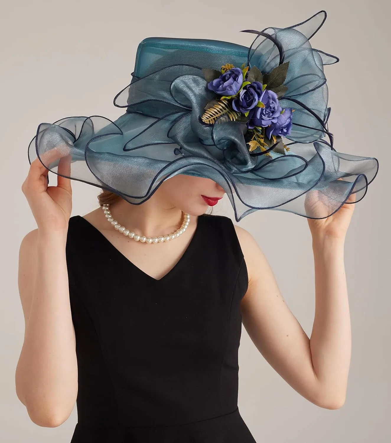 Women Derby Church Organza Flower Wedding Tea Party Fascinator Wide Brim Sun Hat