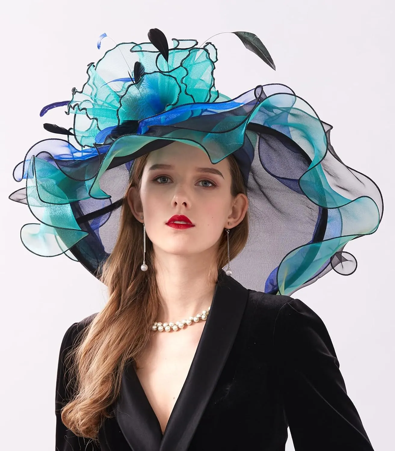 Women Derby Church Organza Flower Wedding Tea Party Fascinator Wide Brim Sun Hat