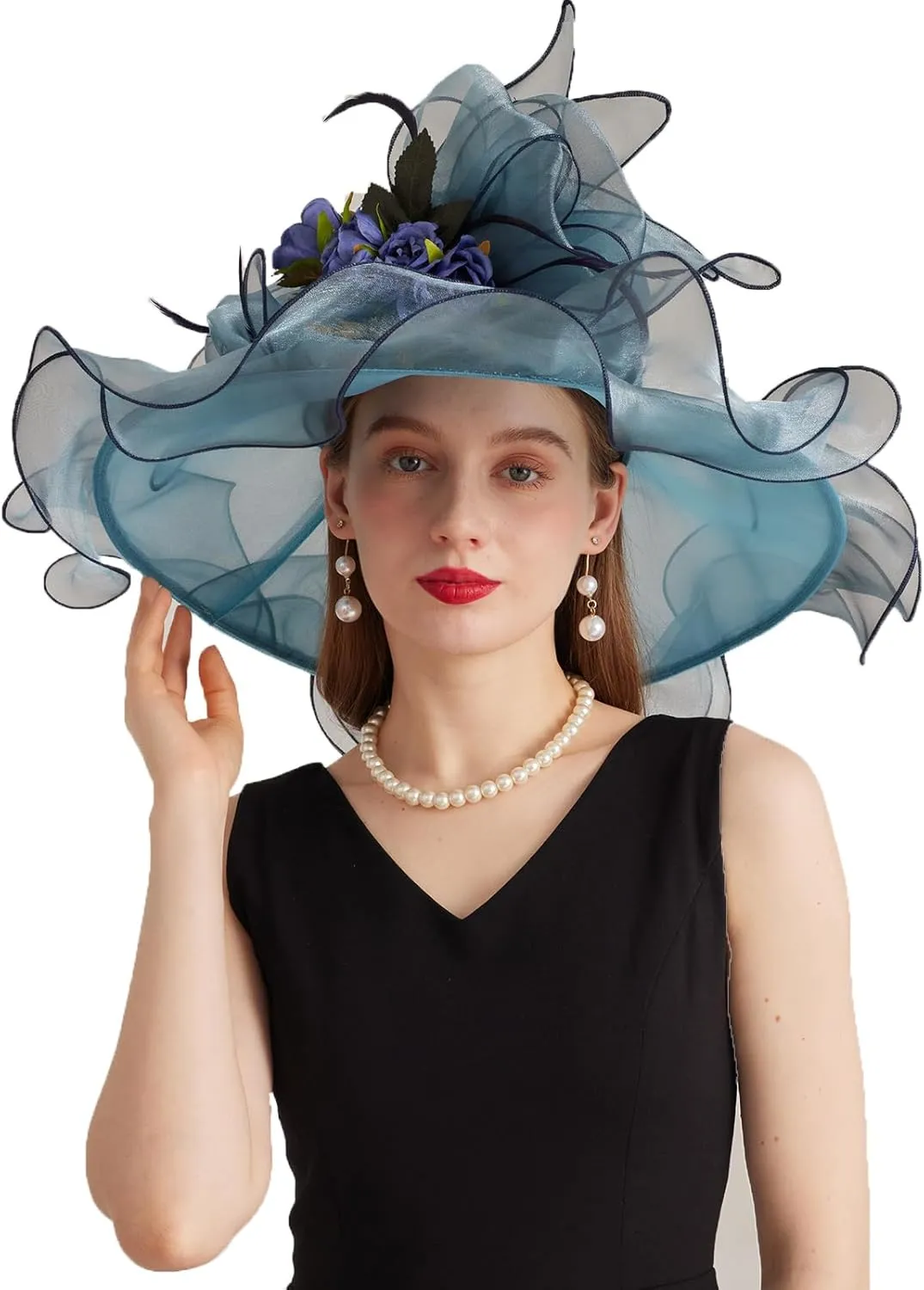 Women Derby Church Organza Flower Wedding Tea Party Fascinator Wide Brim Sun Hat
