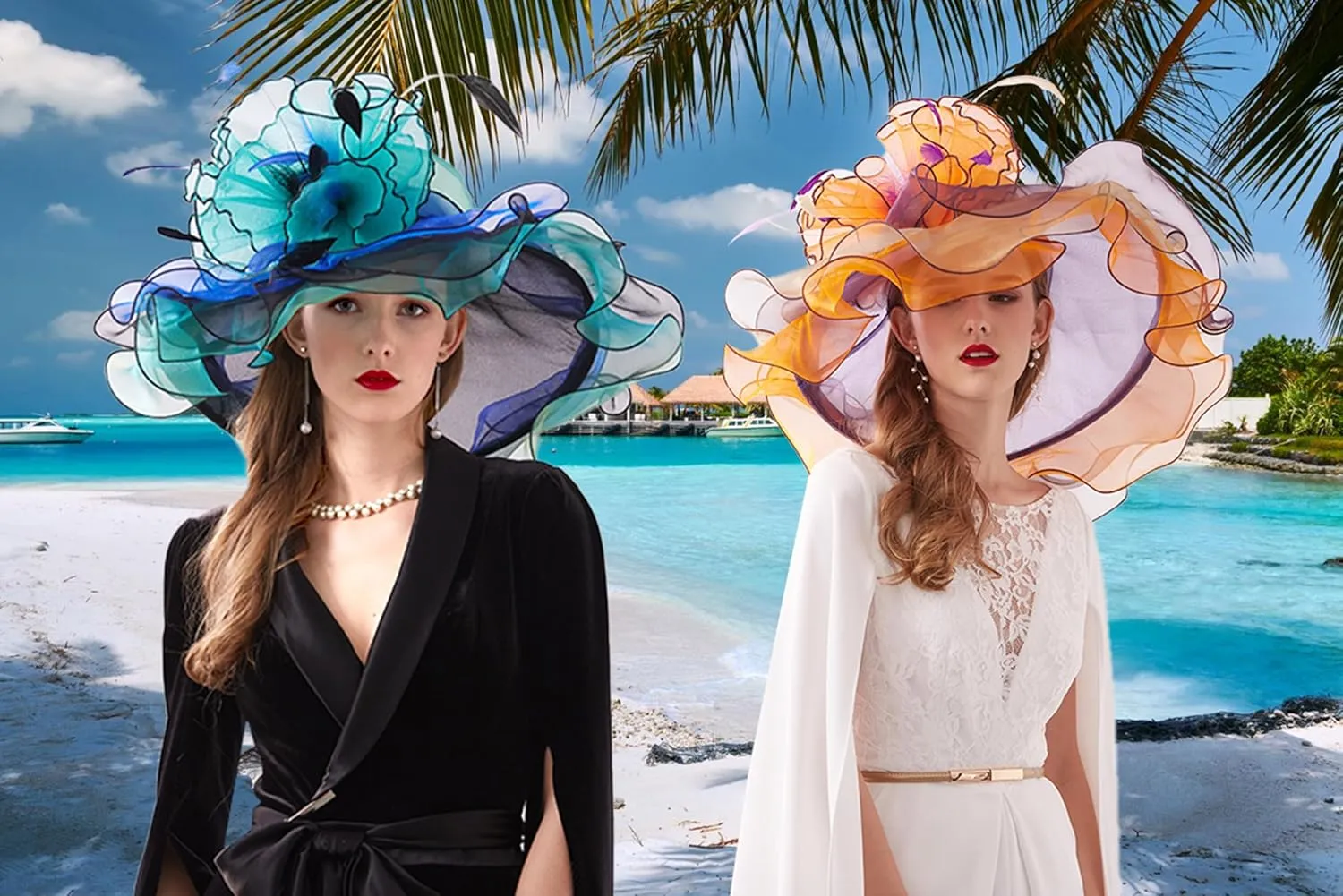 Women Derby Church Organza Flower Wedding Tea Party Fascinator Wide Brim Sun Hat