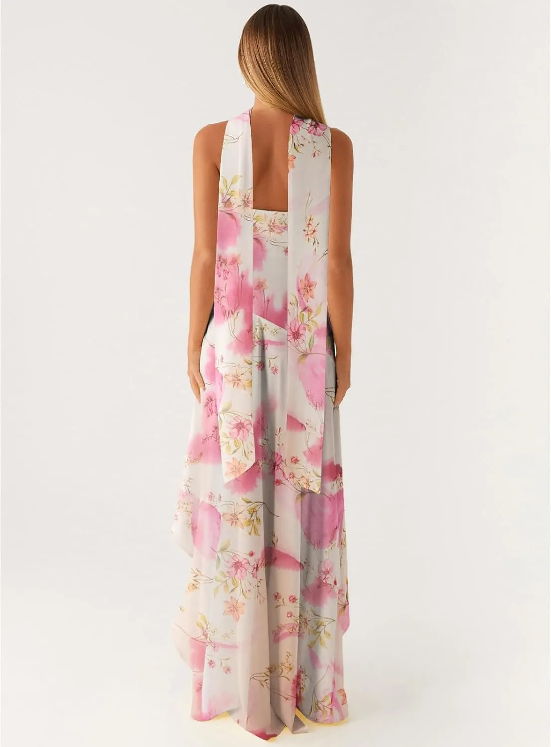 Women Y2k High Slit Maxi Dress Ruffle Floral Ptint Backless Sleeveless Strapless Dresses Sexy Mesh Bodycon Sundress