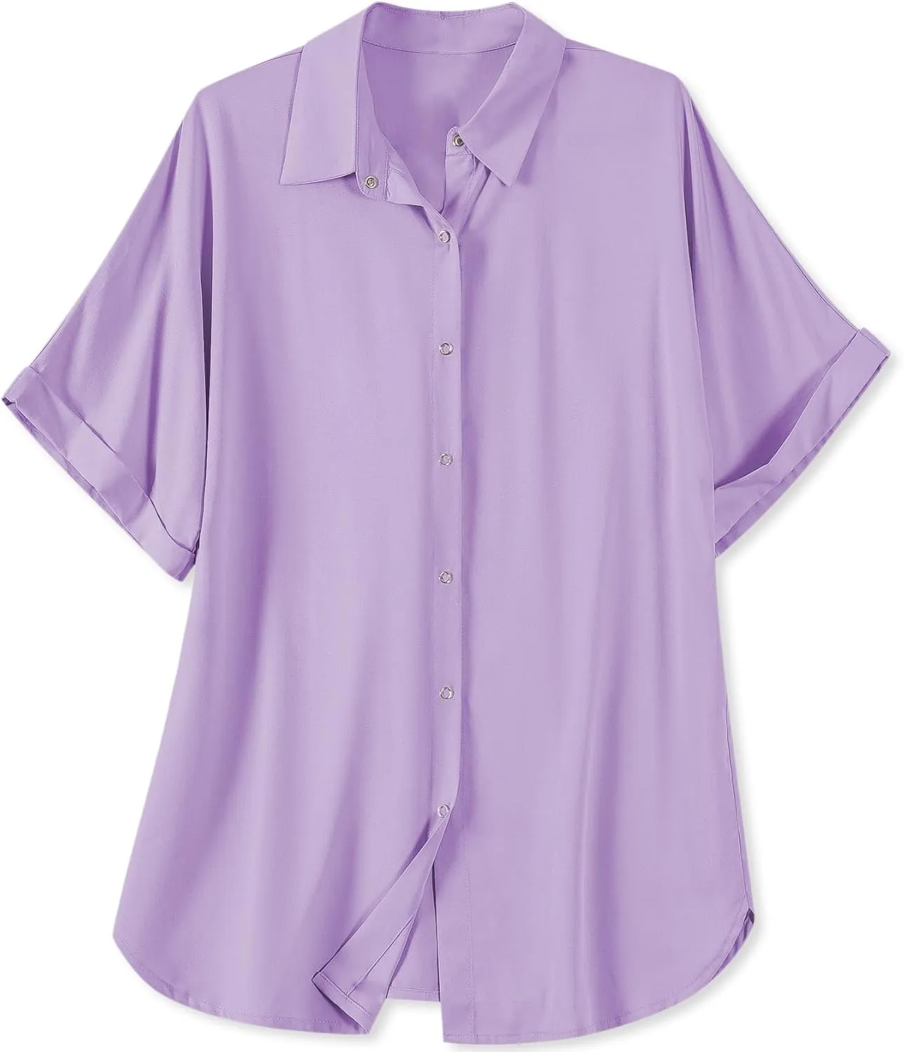 Womens Convenient Snap Casual & Soft Short Sleeve Shirts Blouse, US Small - US 2X-Large