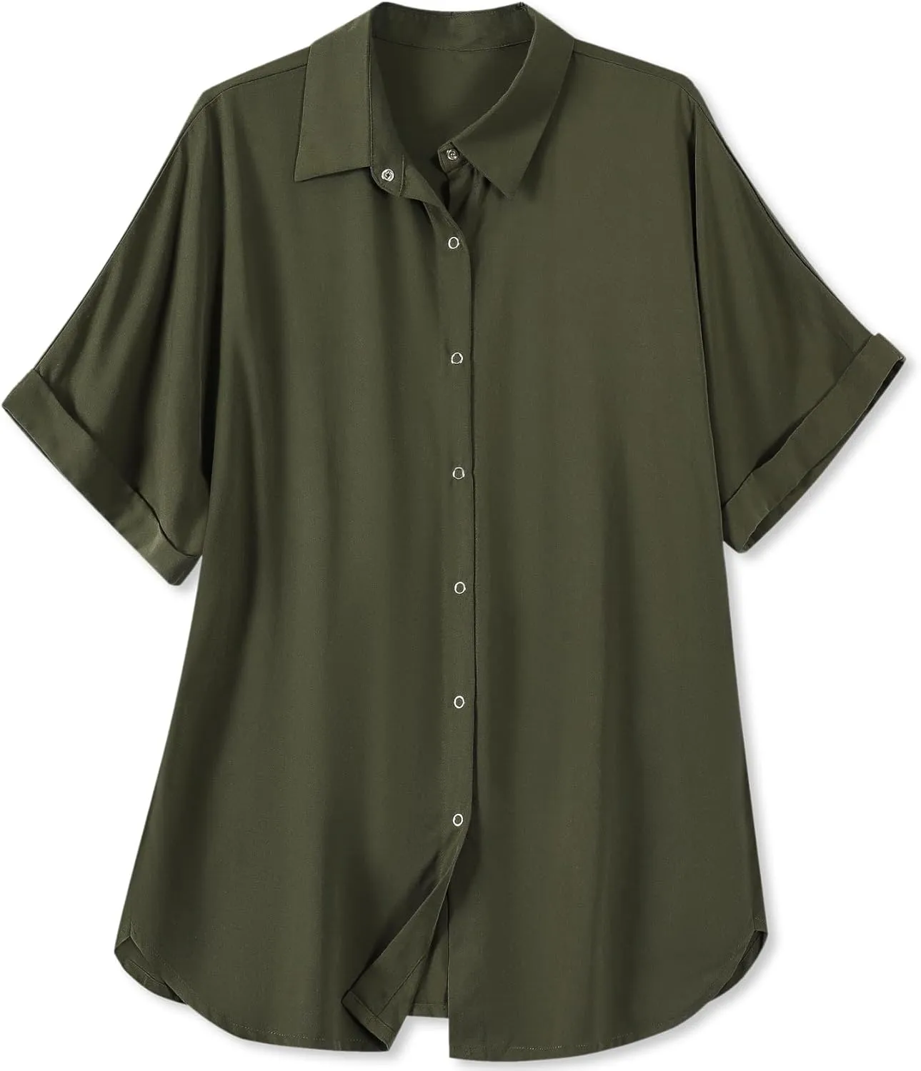 Womens Convenient Snap Casual & Soft Short Sleeve Shirts Blouse, US Small - US 2X-Large