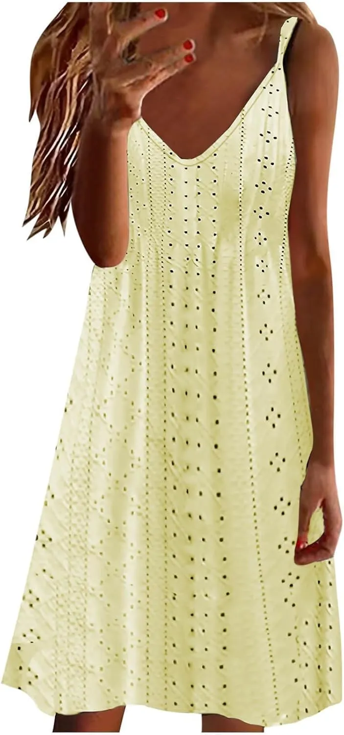 Women's Eyelet Maxi Dress V-Neck Casual 2025 Spring Summer Plu Size Elegant Chic Trendy Clothing