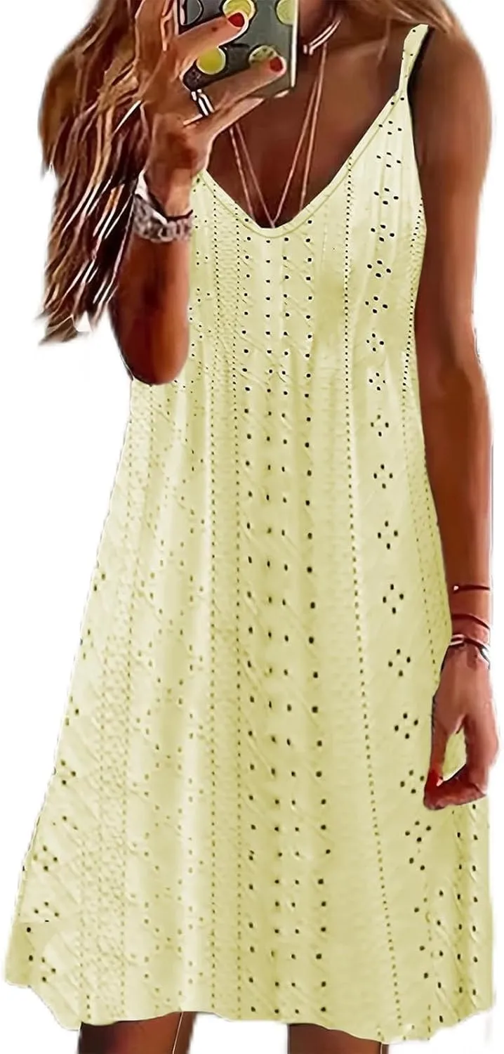 Women's Eyelet Maxi Dress V-Neck Casual 2025 Spring Summer Plu Size Elegant Chic Trendy Clothing