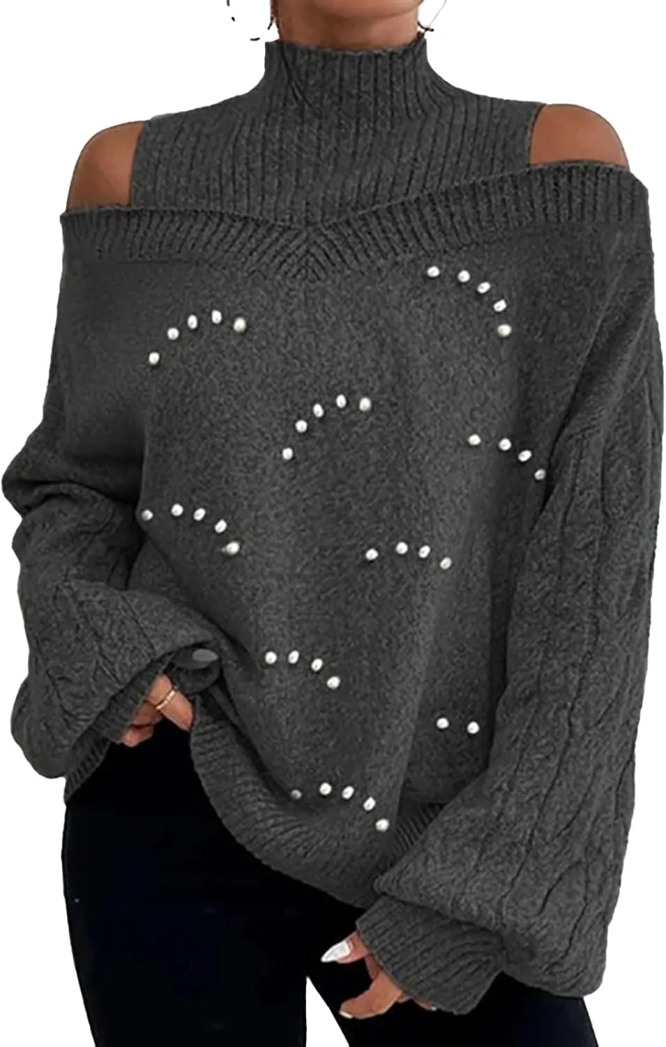 Women's Oversized Turtleneck Long Sleeve Fuzzy Knit Casual Chunky Warm 2024 Fall Pullover Pullover Sweaters for