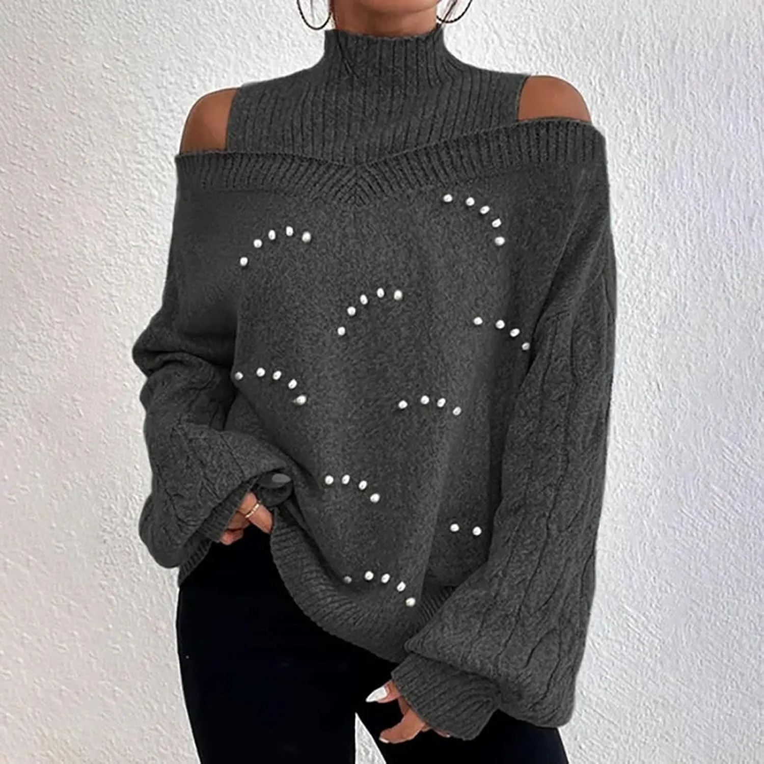Women's Oversized Turtleneck Long Sleeve Fuzzy Knit Casual Chunky Warm 2024 Fall Pullover Pullover Sweaters for