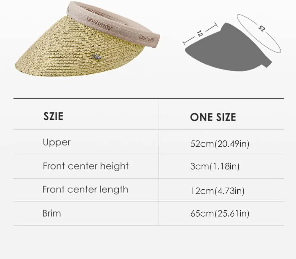 Women's Straw Sun Visor Hat UPF 50  Anti-UV Protection Summer Ponytail Beach Hat Wide Brim Foldable Sun Cap YLH3M305