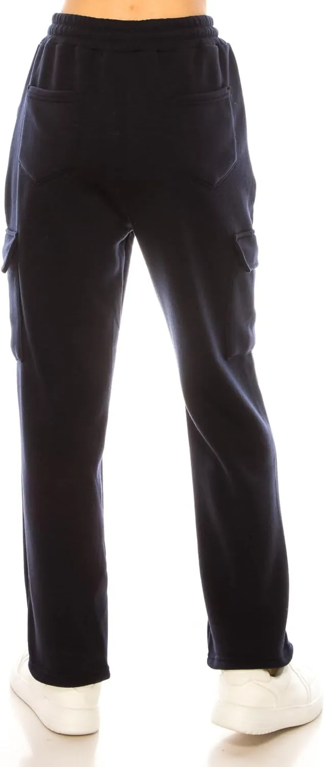 Women's Warm Athletic Cargo Sweatpants Drawstring Jogger Straight Relaxed Fit Fleece Pants