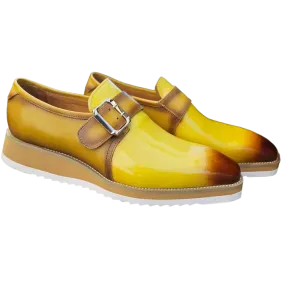 Yellow Carrucci Men's Patent Leather Shoes Slip-On Monk Strap Loafer Gold Buckle