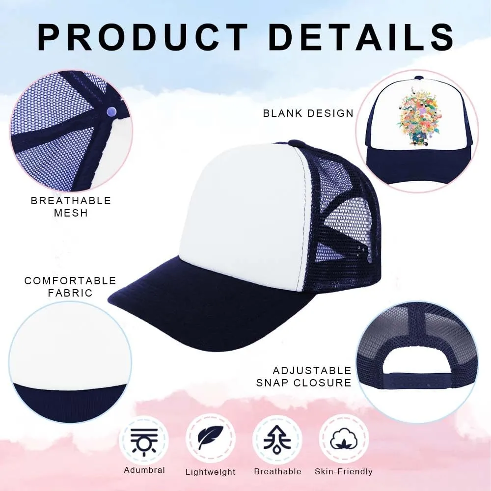 ZH 12 Pcs Sublimation Trucker Hats Blank Mesh Baseball Cap Polyester Bulk Mesh Trucker Hat for Men and Women
